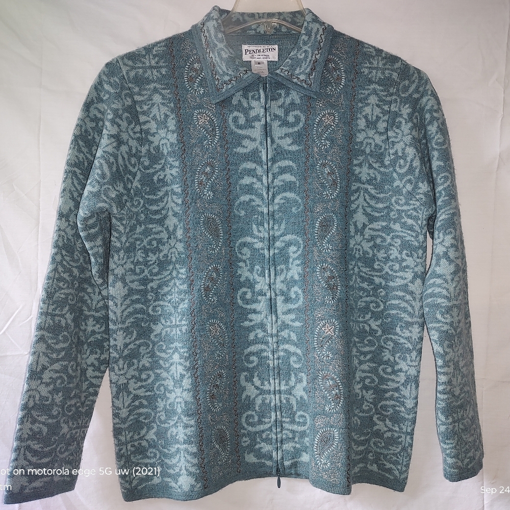 Pendleton Teal Patterned Women's Blazer - image 1
